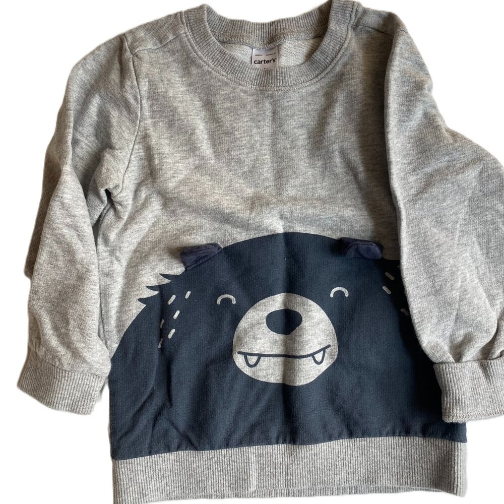 🐻 Boys 4T Graphic Spring Sweatshirt Heather Gray Blue Bear Carter's